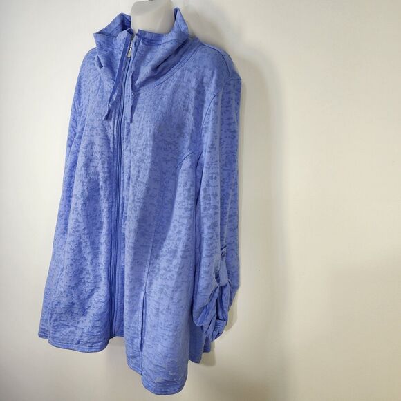 Exertek Jacket Womans Size 3X Baby Blue Burnout Cotton Blend Full Zip Roll Tab - Picture 5 of 11